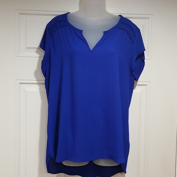 Pleione Tops - BLOUSE Blue faux silk blouse